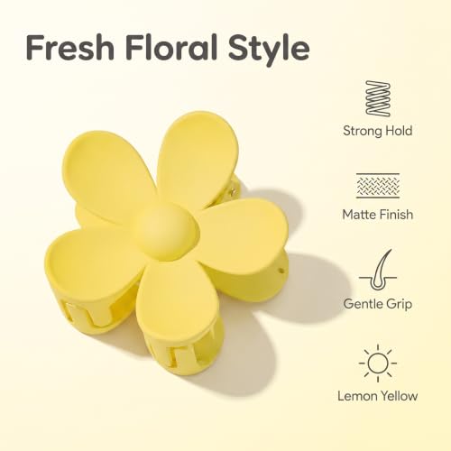 BWESOO Yellow Flower Hair Claw Clip - Non-Slip Plastic Jaw Clip