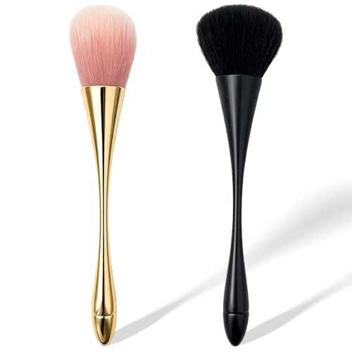 2-Piece Gold and Black Acrylic Nail Dust Brush Soft Powder Brush