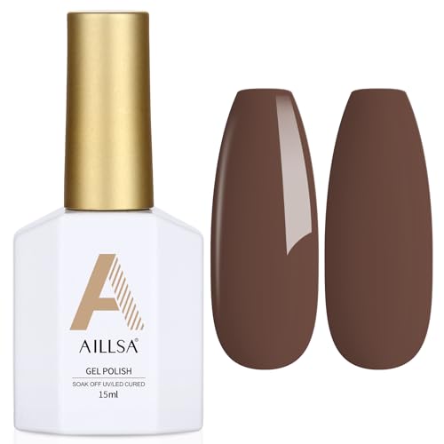 AILLSA Dark Chocolate Brown Gel Nail Polish Soak Off UV LED 0.5 Fl Oz