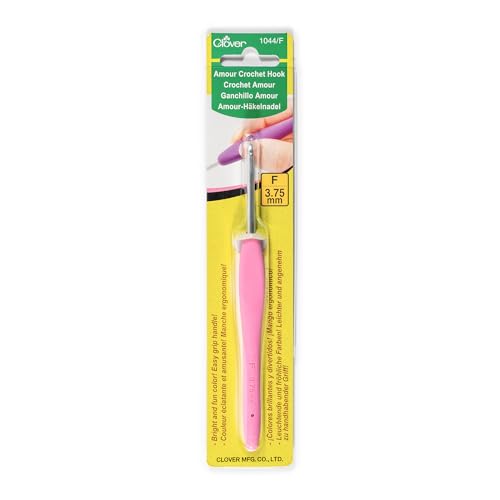 Clover Pink Amour Crochet Hook Size F (3.75mm) - Ergonomic Crochet Tool
