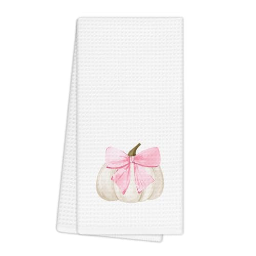 Pink Coquette Bow Pumpkin Kitchen Towel - Color 6, 16x24 Inch Fall Hand Towel