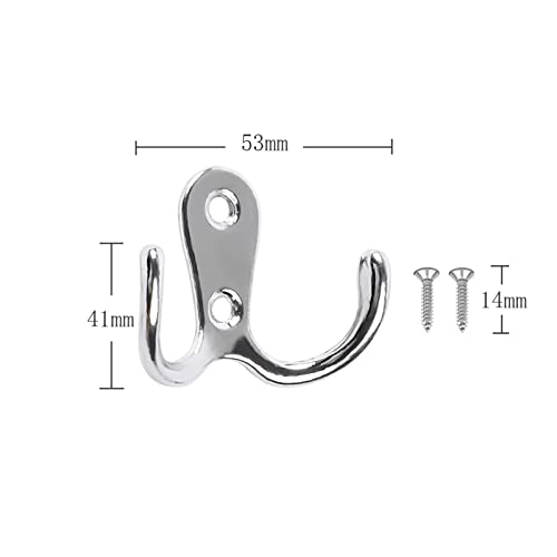 VIPERMARK 6-Pack Double Prong Coat Hooks - Wall Mounted Metal Robe and Hat Hooks with Screws for Bathroom and Bedroom