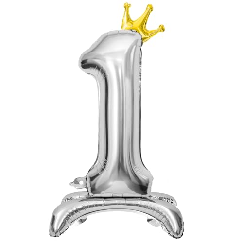 Standing Number 1 Balloon - 32 Inch Silver 1st Birthday Decor