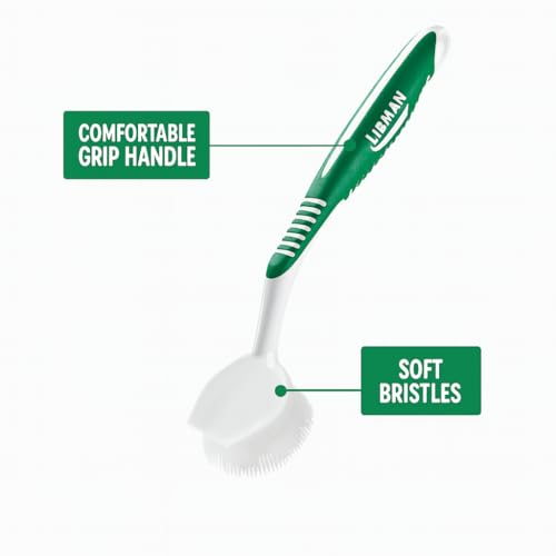 Libman Dish Brush Set - Soft Bristle Cleaning Brushes with Scraper