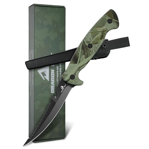 Dragon Riot 5-Inch Bait & Fillet Knife, Black Stainless Steel for Fishing