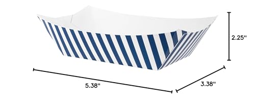 Restaurantware Bio Tek 1 Pound Food Boats 200 Disposable Paper Food Trays - Heavy-Duty Greaseproof Striped Paper Food Boats For Snacks Appetizers Or Treats Use At Parties Or Carnivals