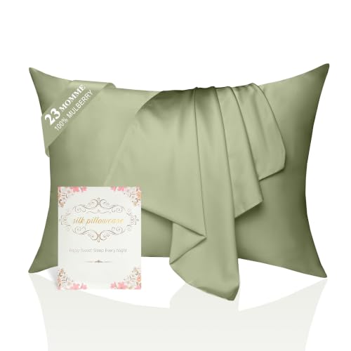 Sage Green 2 Pack Mulberry Silk Pillowcases King Size 6A Grade 23 Momme