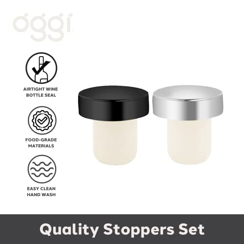 OGGI T-Shaped Wine Corks 2-Piece Set, Reusable Low-Profile Bottle Stoppers