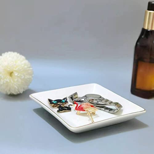 HANKOR White Ceramic Jewelry Dish Tray - Decorative Trinket Holder for Rings & Earrings