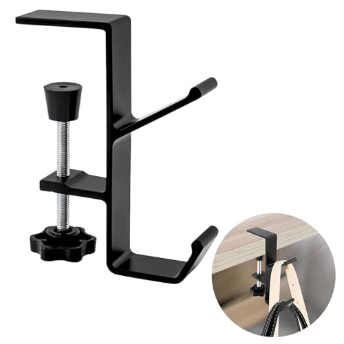 Zolunu Black Desk Clamp Backpack & Headphone Holder - Space-Saving Hooks