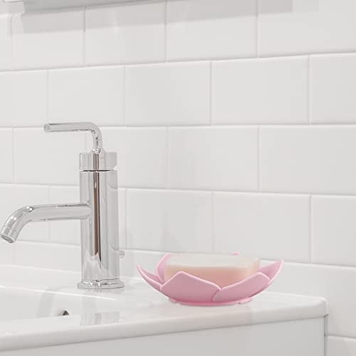 Linkidea Silicone Soap Dish with Drain - 4 Pack Flower Soap Holder