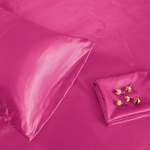 Manyshofu Hot Pink Satin Pillowcase 2-Pack - 20x26 Standard Size