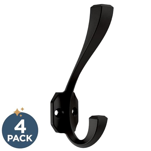 Franklin Brass Napier (4-Pack) Coat and Hat Wall Hooks Double Hooks for Mounted Hanging Matte Black for Mounted Hanging Hanger Backpack, Purse, Bag, Towel Organization Decorative B47254K-FB-C