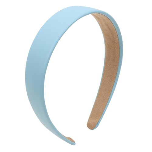 Blue Leather Headband for Women 1.2 Inch Solid Color Hair Band