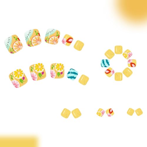 GRITOSE Lemon Fruit Press On Toenails Short Square Fake Toe Nails 24pcs
