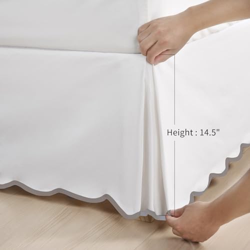 Chic 14'' Pleated Bed Skirt with Scalloped Edge - Anti-Slip, Off White/Light Gray