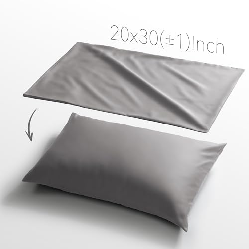 Hzesyd Queen Pillowcase Set, 500 Thread Count 100% Cotton Sateen - Gray