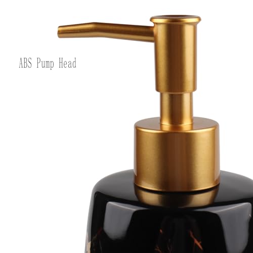 Black Ceramic Soap Dispenser - 12 Oz Refillable Lotion Pump with Marble Design