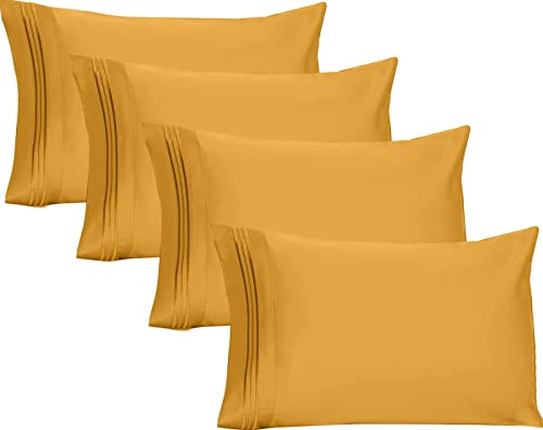 YIYEA California King Pillow Cases Set of 4 - Ultra Soft Microfiber, 20x40, Yellow