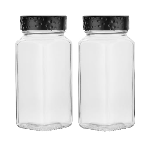 Black Lids 2pcs Square Glass Spice Jars 4 oz - Airtight Shaker Containers