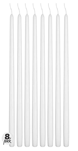 20 Inch Unscented Dripless Taper Candles - 8 Pack, White, 18 Hour Burn