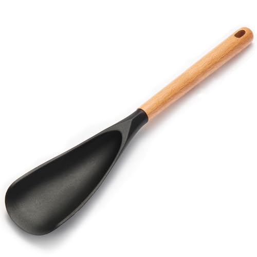 Heat-Resistant Silicone Cooking Spoon with Wooden Handle - 13.4''