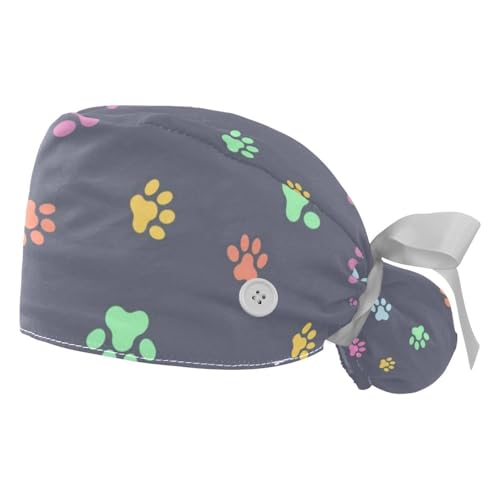 2 Pack Scrub Caps Surgical Hat for Women, Cartoon Dogs Nurse Hat Unisex Tie Back Hat, Long Hair