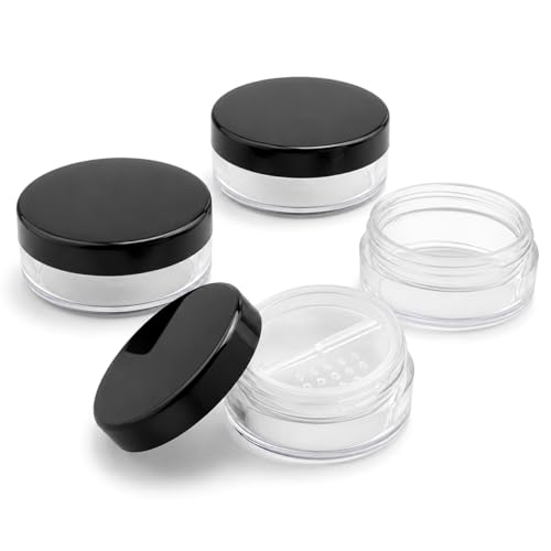 BIDEX 4 Pcs 10ml Travel Loose Powder Container with Rotatable Sifter and Leak-Proof Lid