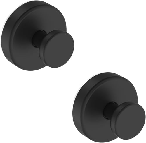 No Drill Black Suction Cup Hooks - 2 Pieces for Bathroom & Home