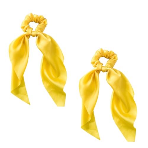 Yellow Satin Bow Scrunchies 2-Pack Ribbon Hair Ties