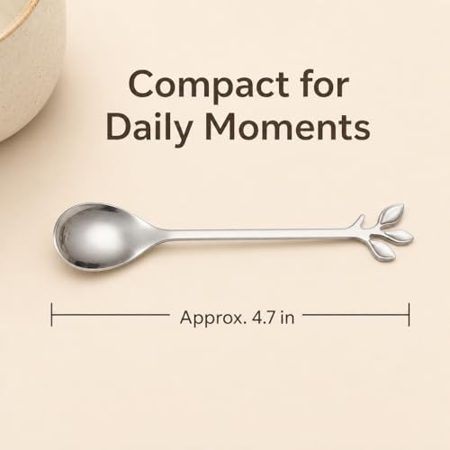 Elegant Stainless Steel Coffee Spoons - 4.7 Inch Leaf Design, 4 Pcs
