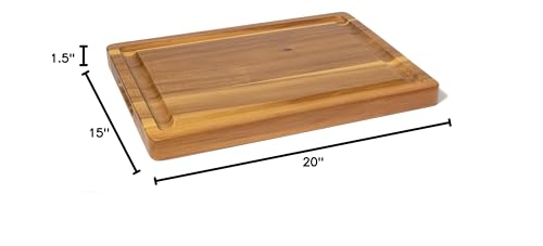 Lipper International 1250 Acacia 1 1/2" Thick Carving Board with Deep Well and Inset Handles for Cutting or Serving Meat, 20" x 15" x 1 1/2"