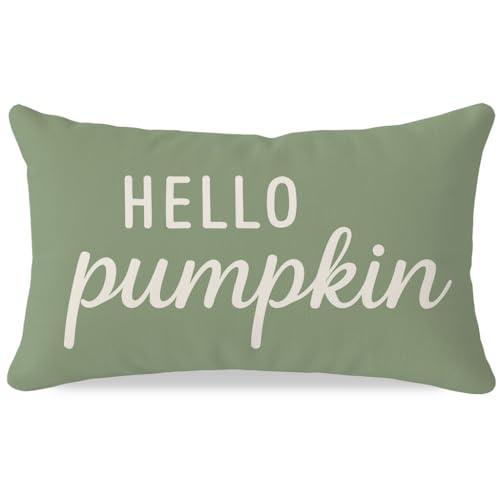 Sage Green Fall Throw Pillow Cover 12x20 | Hello Pumpkin Design