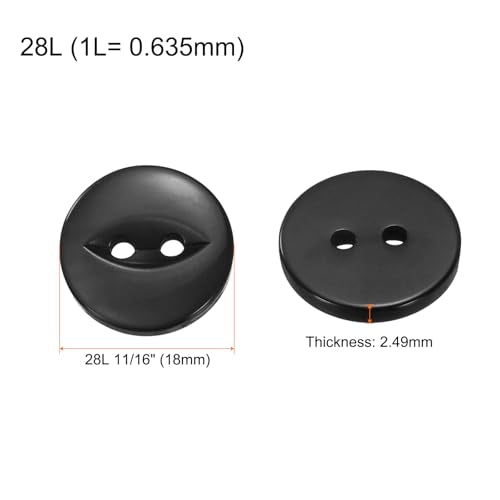 HARFINGTON 12pcs 28L Black Round Resin Sewing Buttons 18mm