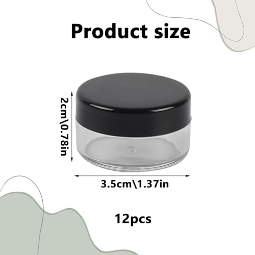 Clear Plastic Storage Jars with Black Lids, 10ml Cosmetic Sample Containers, 12 Pack
