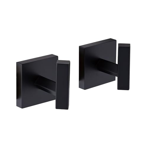 TVEDX Matte Black Stainless Steel Square Towel Hooks - 2 Pack