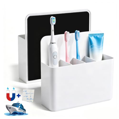 AgePlace White Magnetic Toothbrush Holder, 2 Pack for Cruise Cabins