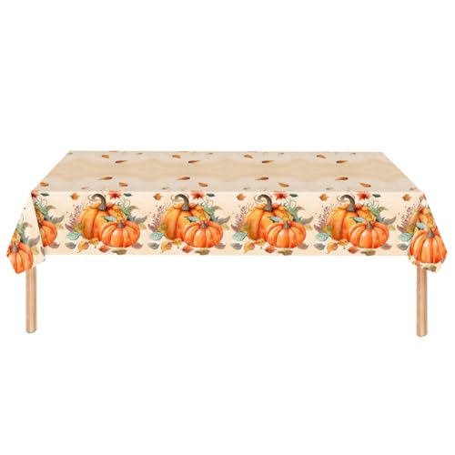 Yellow Pumpkin Disposable Tablecloths 2 Pack - Thanksgiving & Holiday Party Covers 54 x 108 Inches