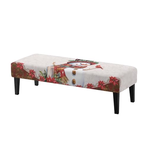 Christmas Snowman Bench Cover Slipcover - Washable Red Holiday Decor for Dining & Kitchen Benches