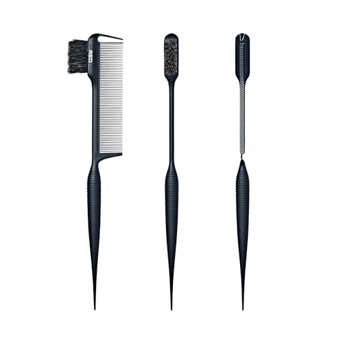 RED by Kiss Carbon Fiber 3-in-1 Edge Brush and Rat Tail Parting Comb