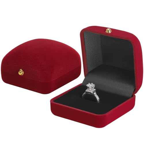 KUKUVR Red Velvet Jewelry Ring Box for Proposal - 2 Pcs