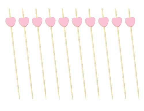 Pink Heart Bamboo Cocktail Picks 4.72 Inch - 20 Pcs Decorative Food Skewers