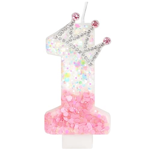 Pink Crown Number 1 Birthday Candle for Princess Parties