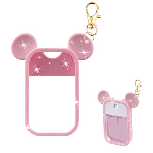TERPINK Silicone Case for Touchland Spray - Glitter Sequin Pink Mouse Design with Keychain