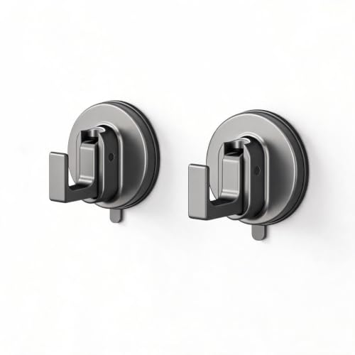 2 Pack Heavy Duty Vacuum Suction Hooks - 20 lbs No Drill Hooks (Gray)