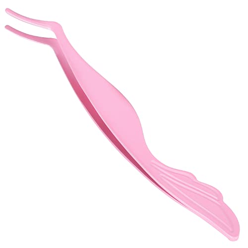 Miuffue Stainless Steel Lash Applicator Tool - Pink Curved Eyelash Tweezers for Cluster and Strip Lashes