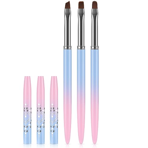 JASSINS 3Pcs Nail Art Clean Up Brushes Set with Caps, Gradient Alloy Handle
