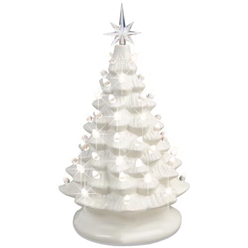 15in Ceramic Christmas Tree with Warm White Lights and Star Topper - Hand-Painted Holiday Decor
