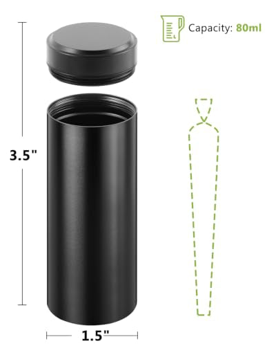OZCHIN 80ml Silver & Black Aluminum Airtight Storage Jar - Portable & Smell Proof