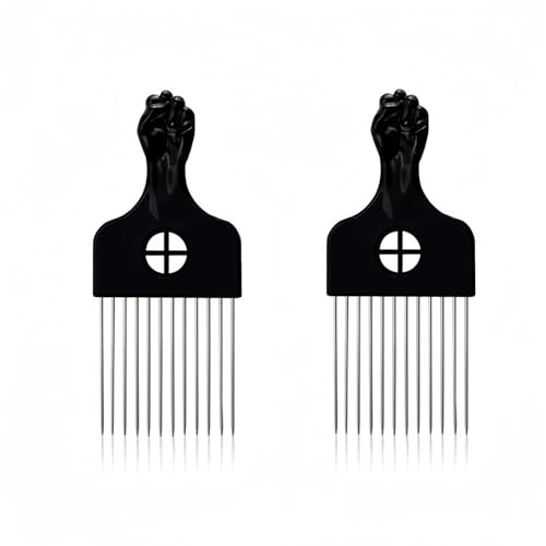 Metal Afro Pick Comb Set 2-Pack - Fist Handle Hair Styling Tool